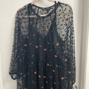 Torrid Black Embroidered Floral Mesh Tea Length Skater Dress